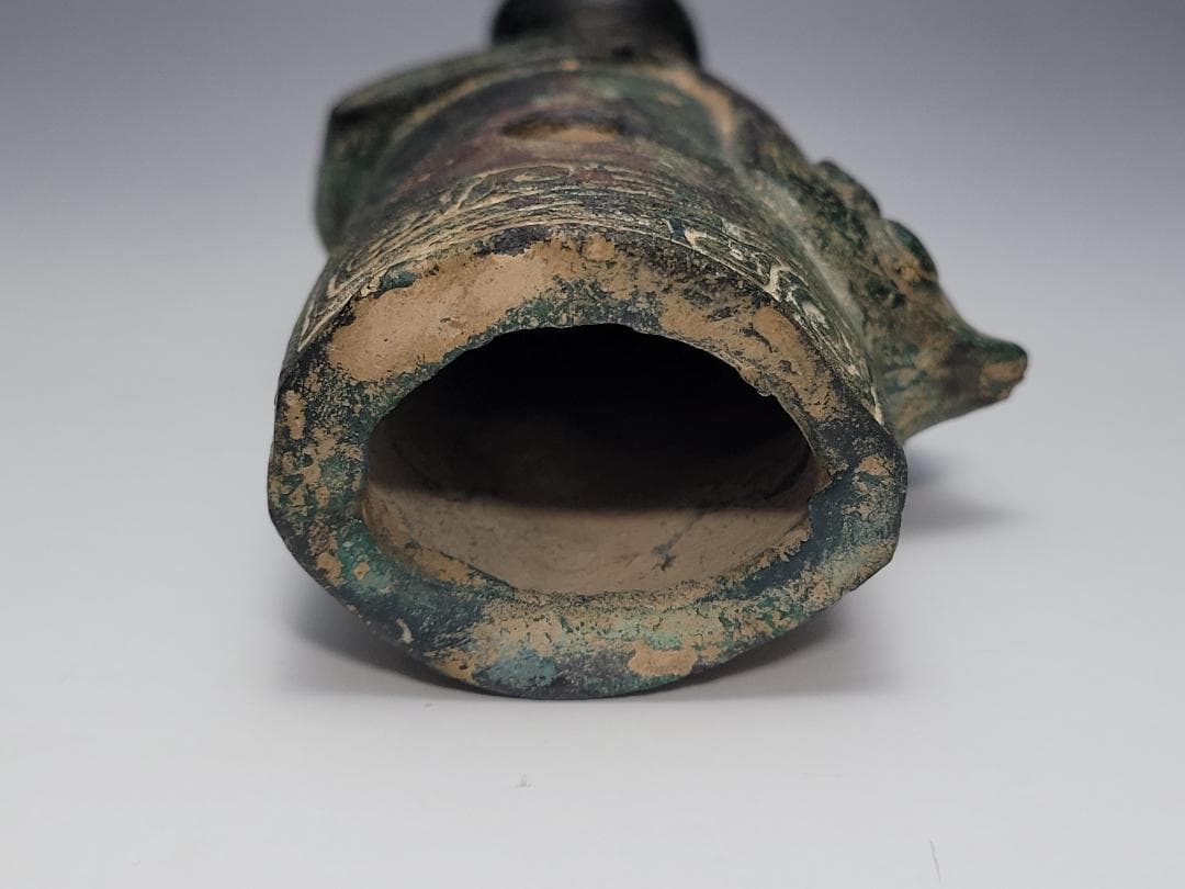 青銅製 陽刻鳥型文 刀柄 春秋戦国時代 高さ約15.7cm