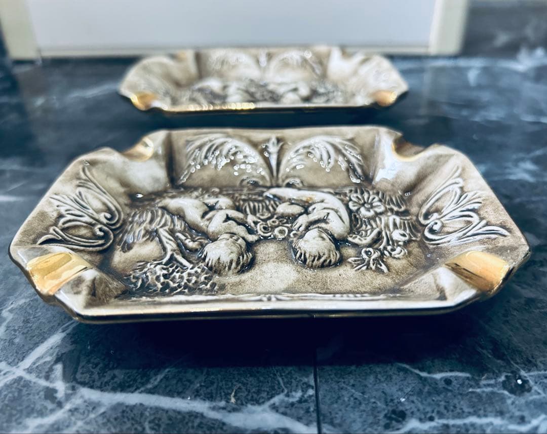 70'R.Capodimonte ashtray setカポディモンテ陶器製灰皿