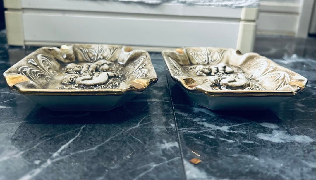70'R.Capodimonte ashtray setカポディモンテ陶器製灰皿
