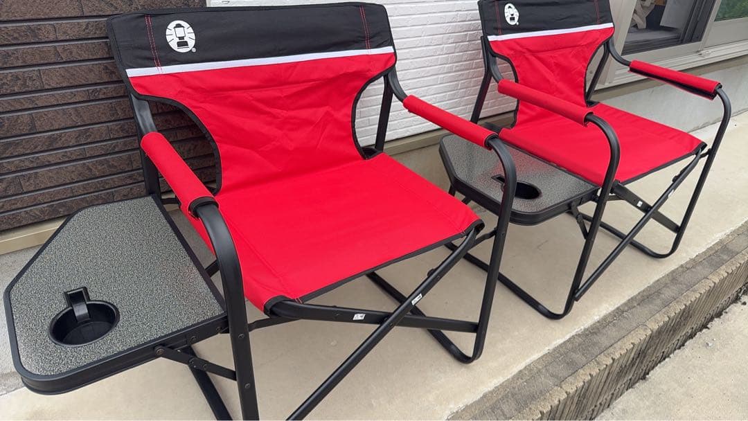 【★限定価格★】Colemanサイドテーブル付デッキチェアST(レッド)2脚