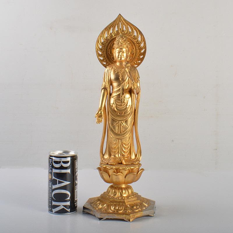 仏教美術　古銅鍍金　観音菩薩像　仏像　置物　重さ約2.8㎏　C　6584