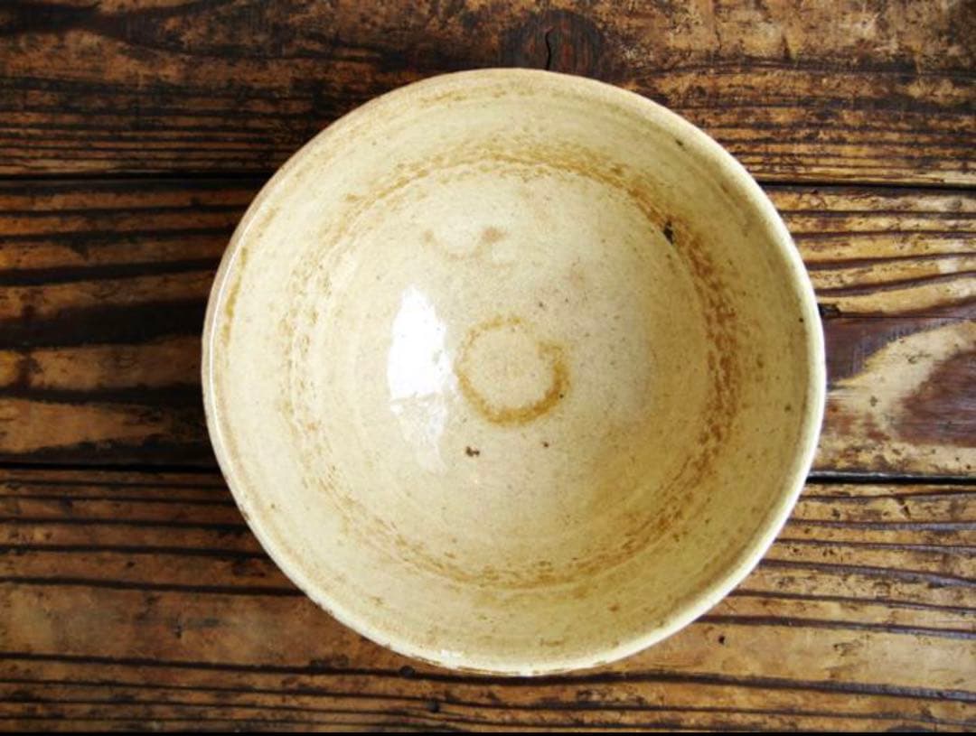 茶碗　坂田泥華　萩焼　茶道具　共箱付　中古　古物　黄色　黄土色　15.06.19