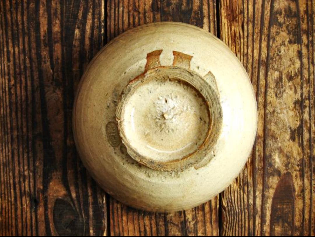 茶碗　坂田泥華　萩焼　茶道具　共箱付　中古　古物　黄色　黄土色　15.06.19