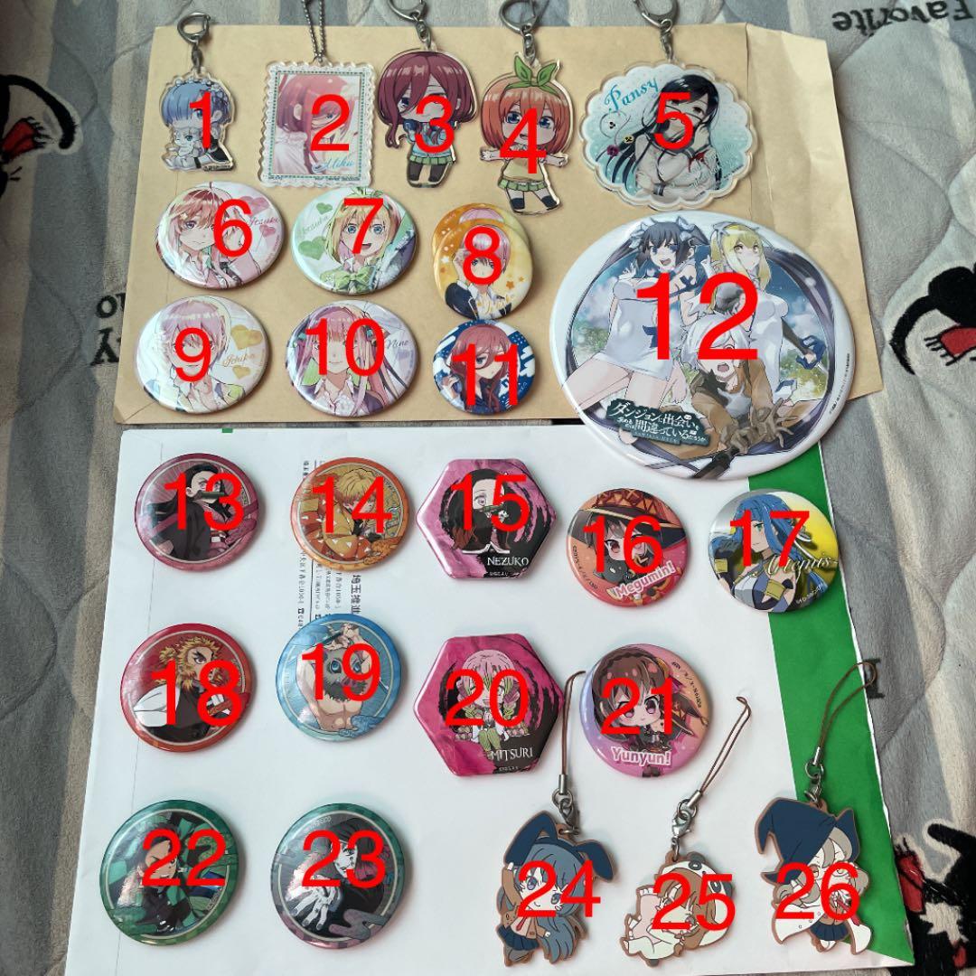 缶バッチ、ラバーストラップ、アクリルキーホルダー