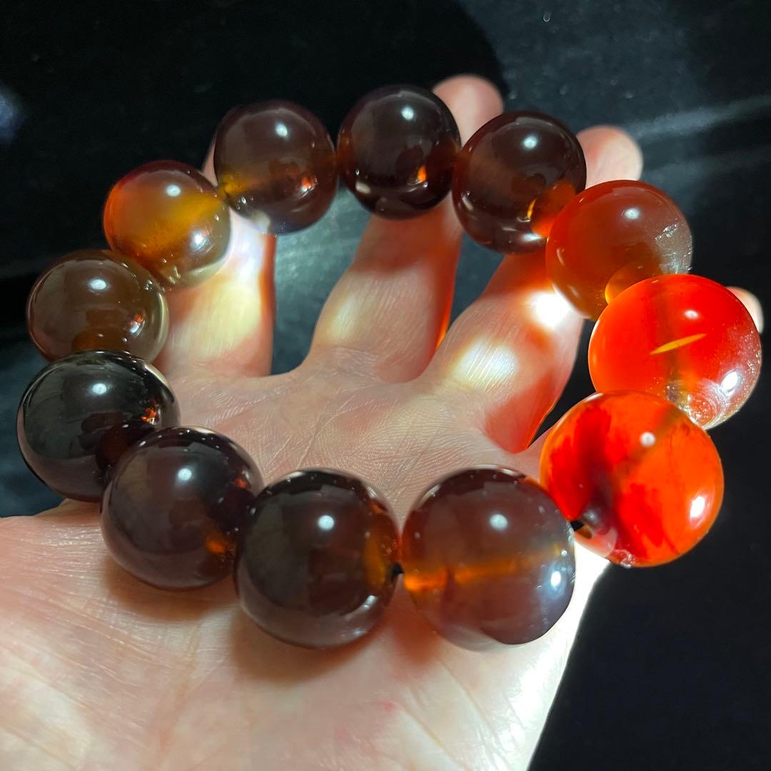 22mm 化石 琥珀 ブルー レッド アンバー 貴重 ブレスレット コレクション