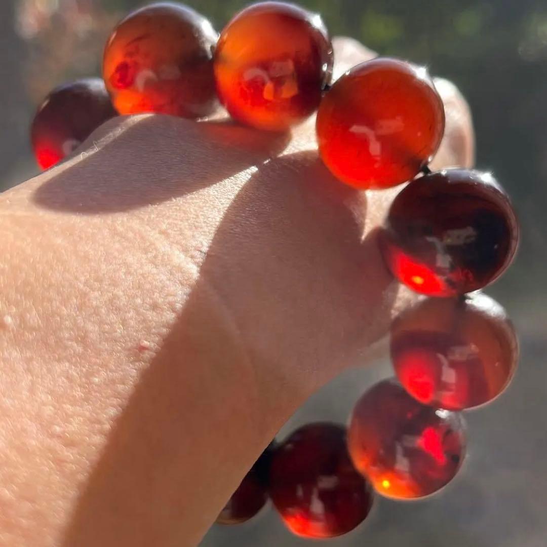 22mm 化石 琥珀 ブルー レッド アンバー 貴重 ブレスレット コレクション