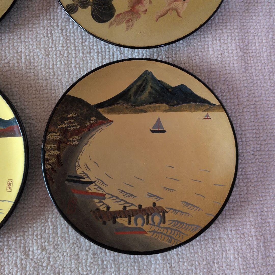 金地　金魚・猪苗代湖デザイン　金色小皿　8枚セット