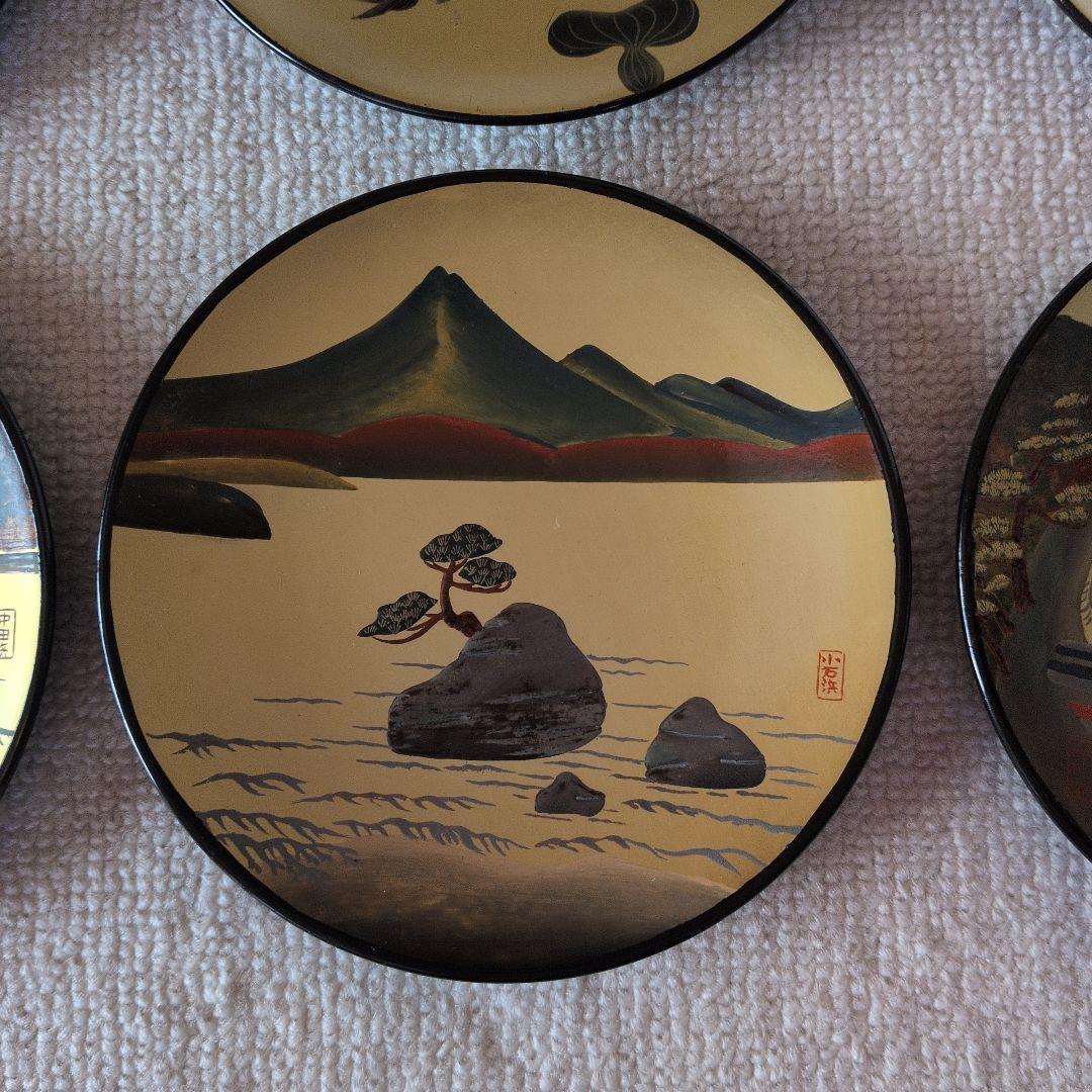 金地　金魚・猪苗代湖デザイン　金色小皿　8枚セット