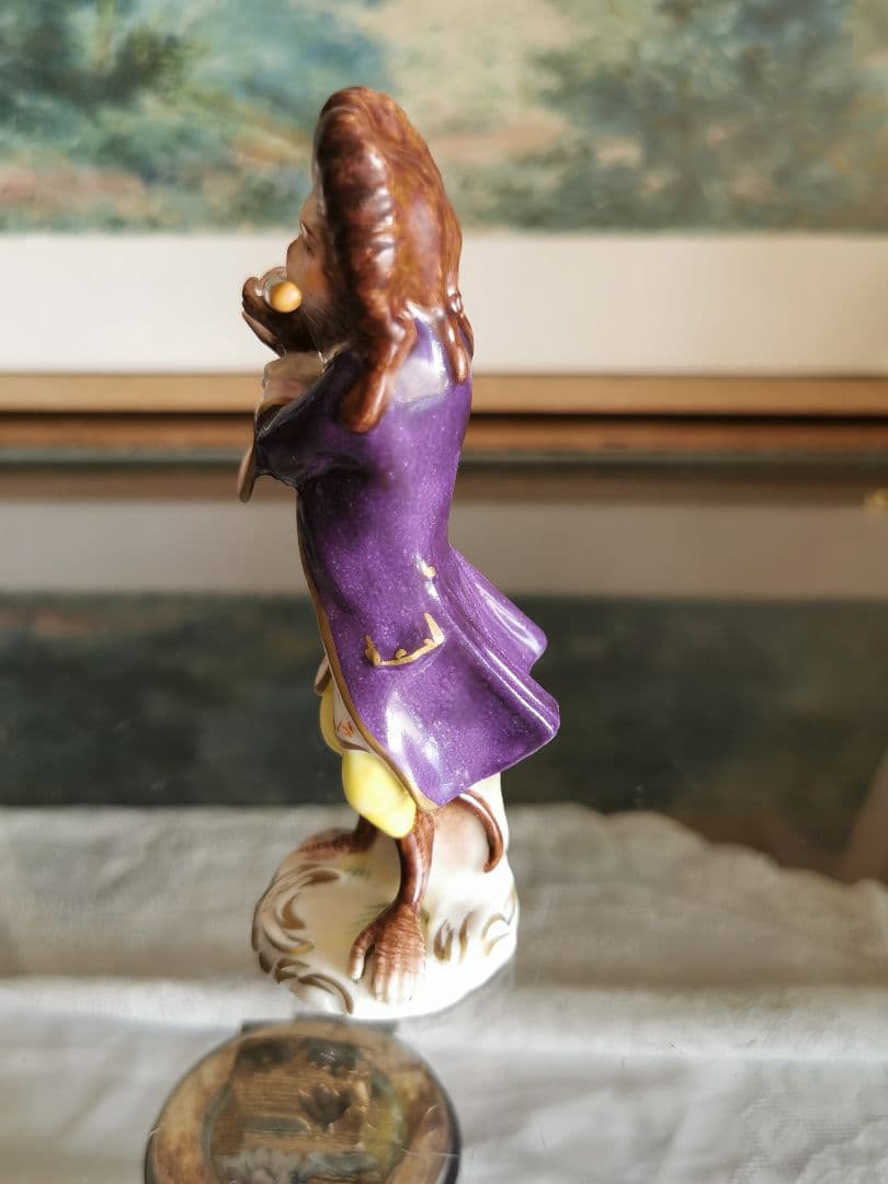 アンティークドイツ 楽隊フィギュリン 笛を吹く正装したモンキー 猿のオーケストラ