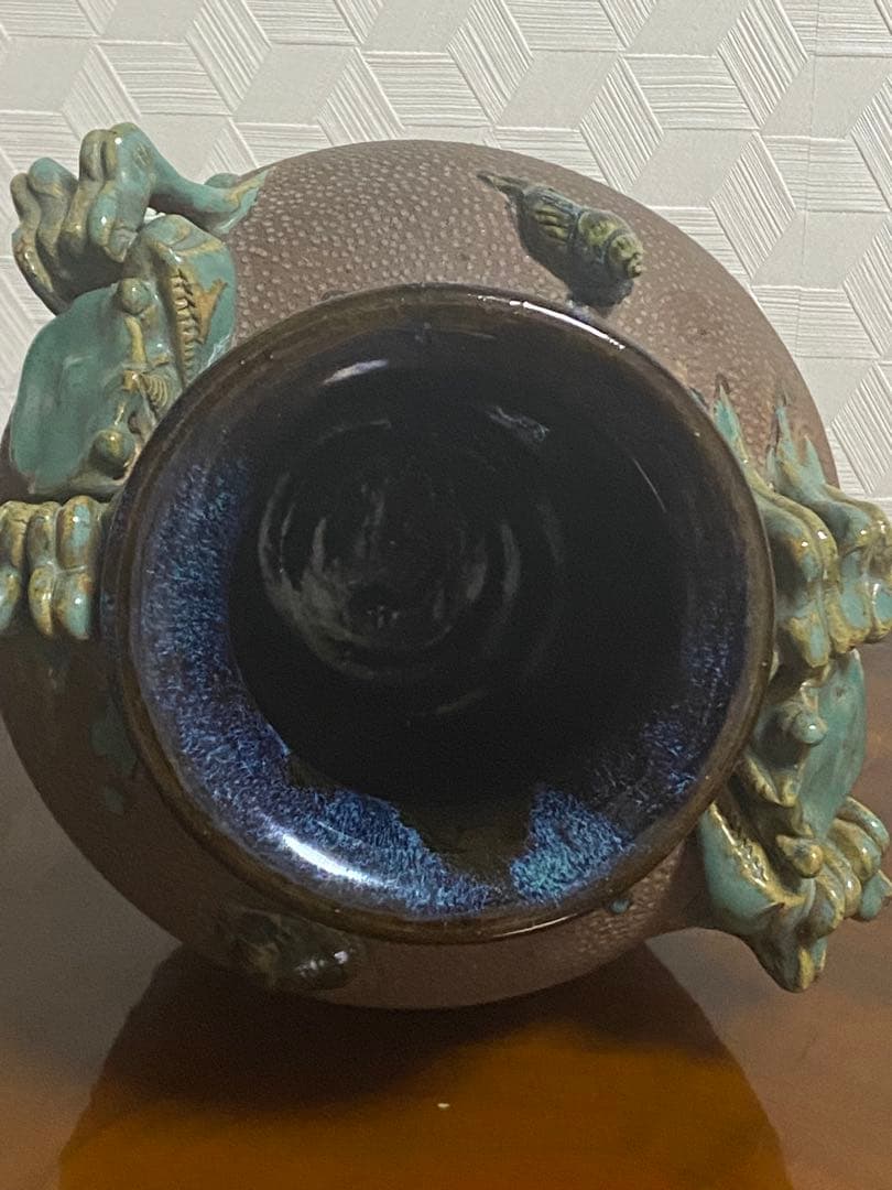 琉球　沖縄　【故】島常賀　蟹文壺　カニシーサー 名工　ヤチムン　やちむん　壺屋焼