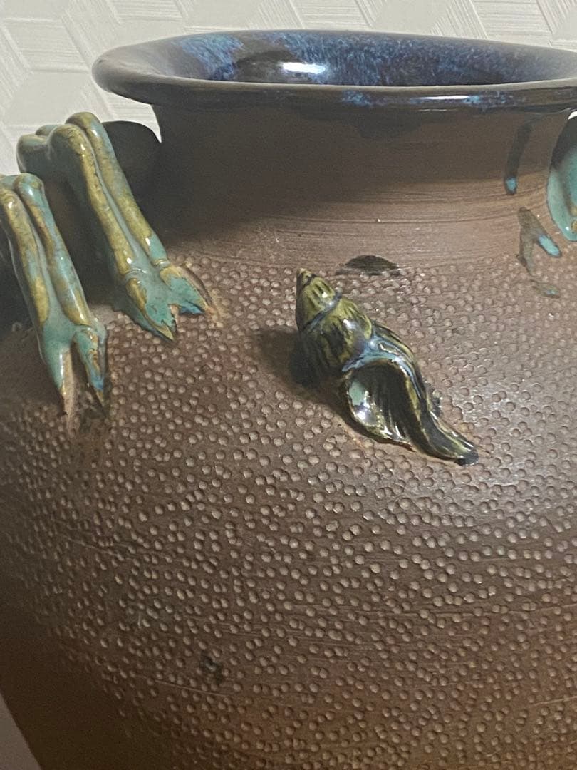 琉球　沖縄　【故】島常賀　蟹文壺　カニシーサー 名工　ヤチムン　やちむん　壺屋焼