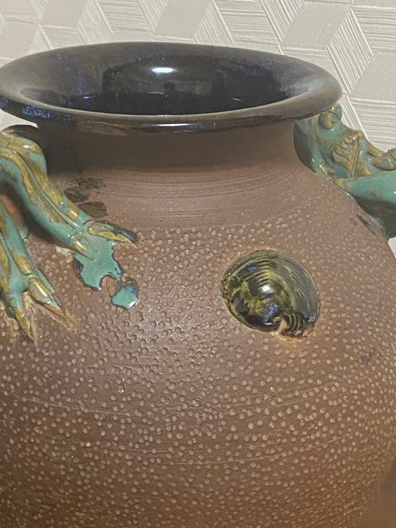 琉球　沖縄　【故】島常賀　蟹文壺　カニシーサー 名工　ヤチムン　やちむん　壺屋焼