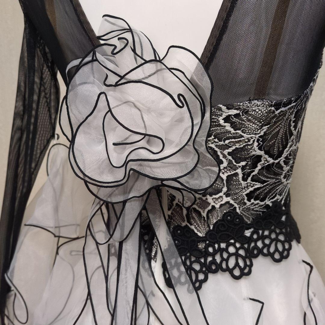 社交ダンス　スタンダード　ドレス　白黒レース　 ワンピース パスタイム　日本製