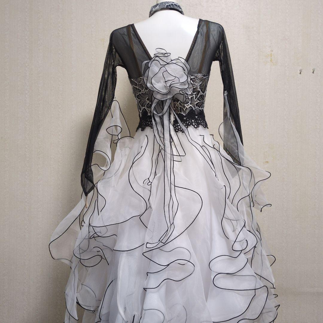 社交ダンス　スタンダード　ドレス　白黒レース　 ワンピース パスタイム　日本製