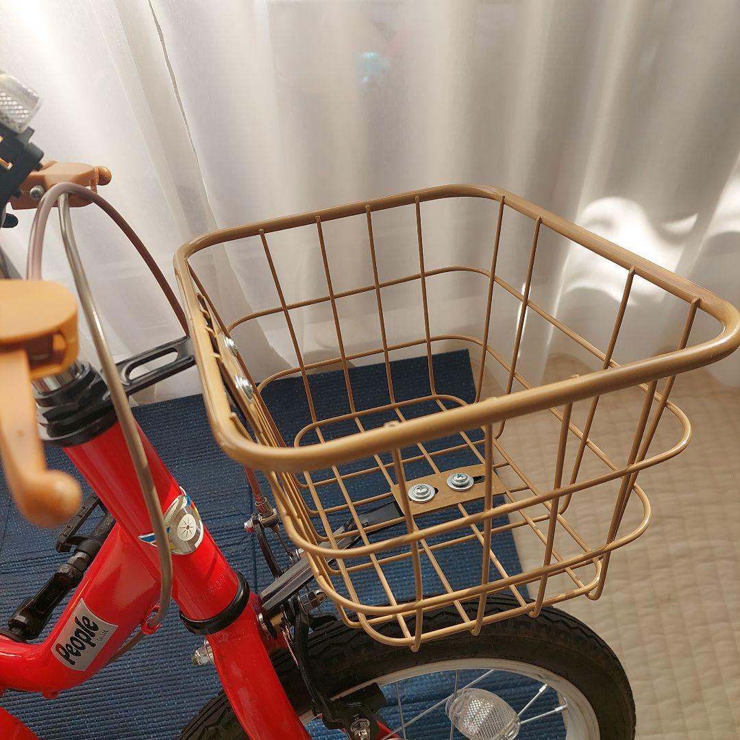 ピープル子供用自転車 16インチレッド、ベージュバスケット付き