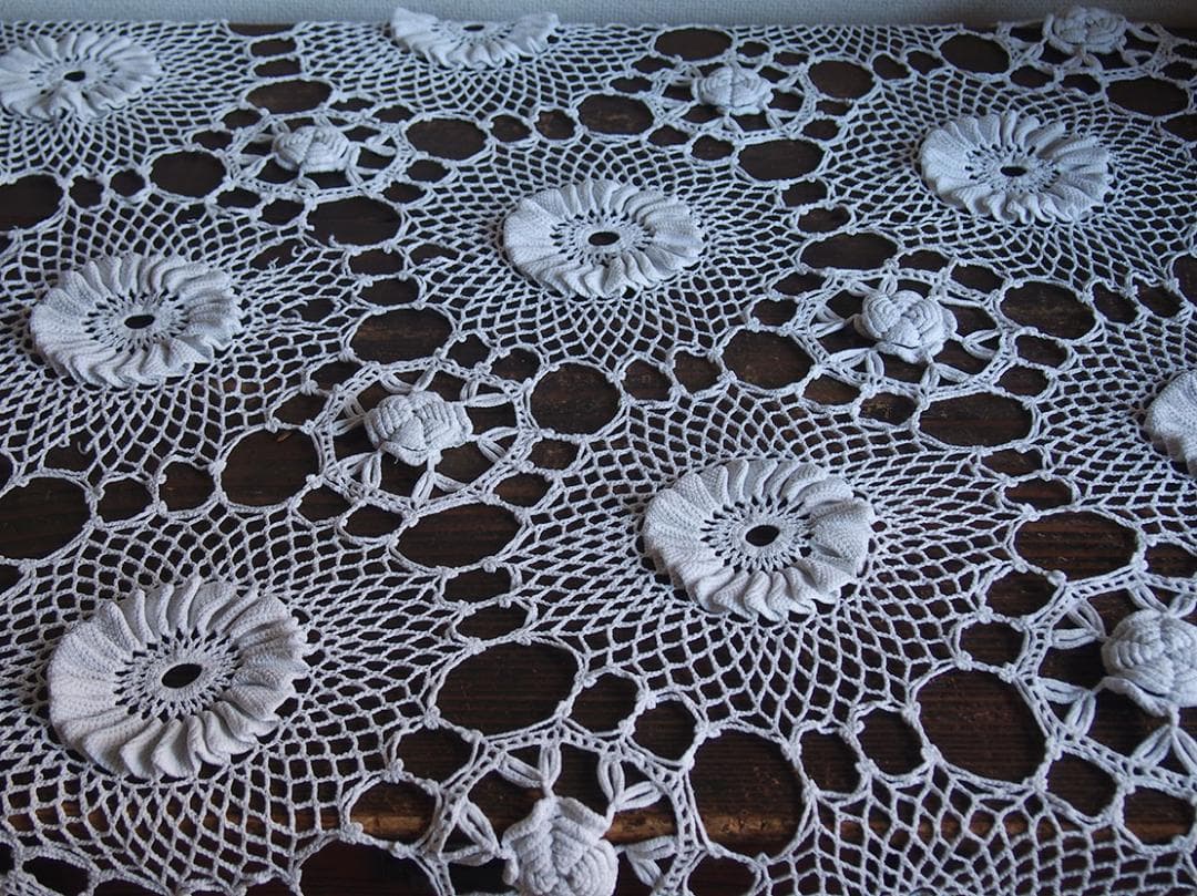 花の模様 かぎ針編みクロシェレース ベッドカバー アイリッシュクロシェ/K309