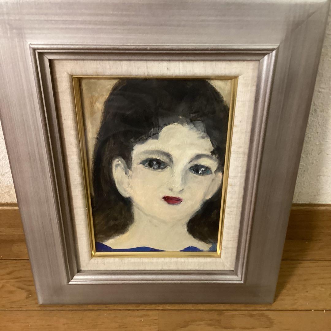 油彩画　　　作者不詳　　《　婦人像　》　　木枠額装　　肉筆画