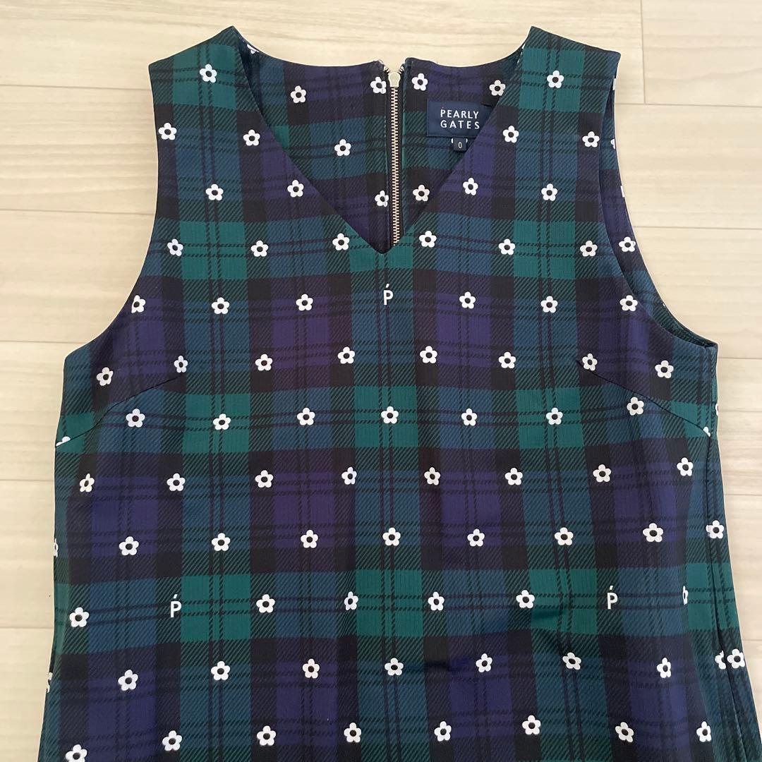 パーリーゲイツ　サイズ0定番チェック柄プリーツワンピ　ノースリーブワンピ