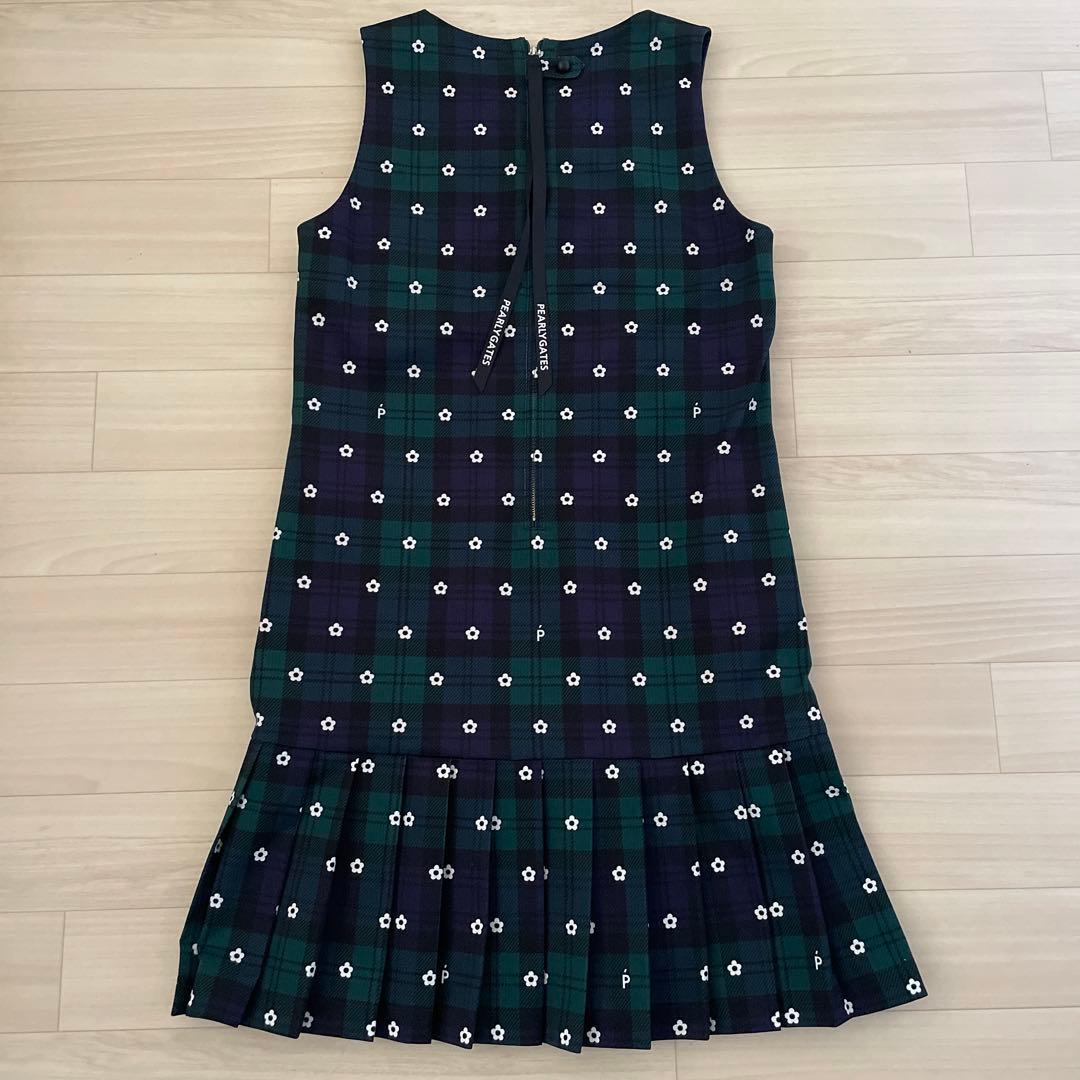 パーリーゲイツ　サイズ0定番チェック柄プリーツワンピ　ノースリーブワンピ