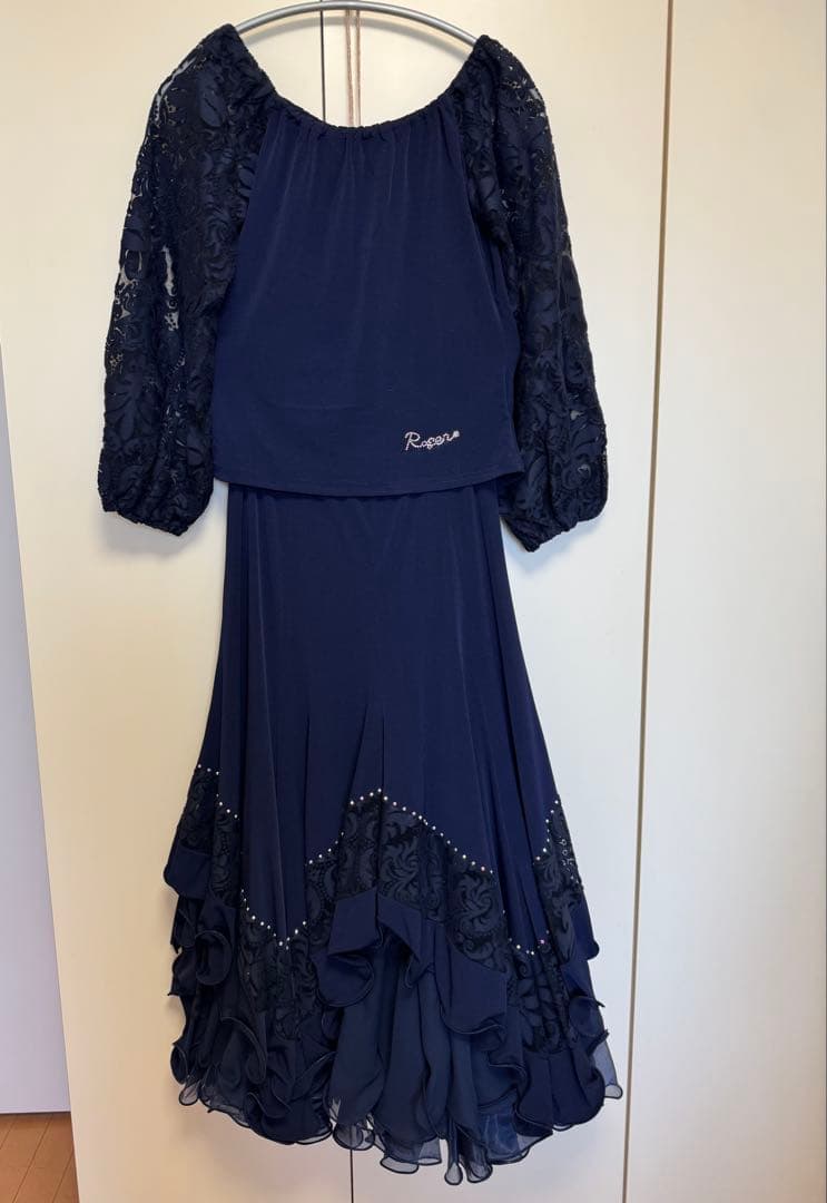 ✴︎お値下げ✴︎【Roger】ネイビー レース袖 社交ダンスドレス