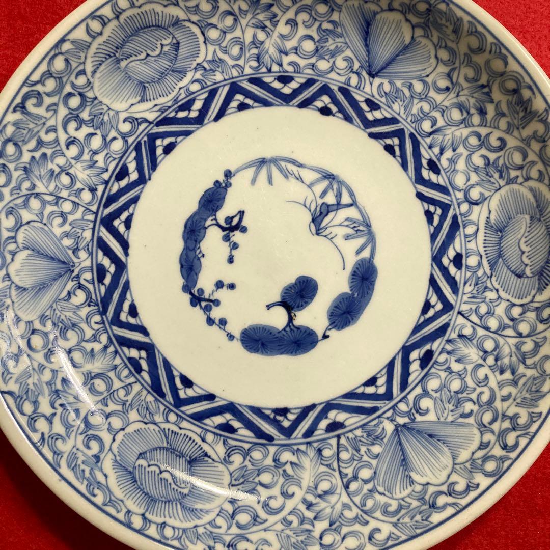古陶磁　佐賀　古伊万里　白磁花唐草　約9寸皿　（美品）