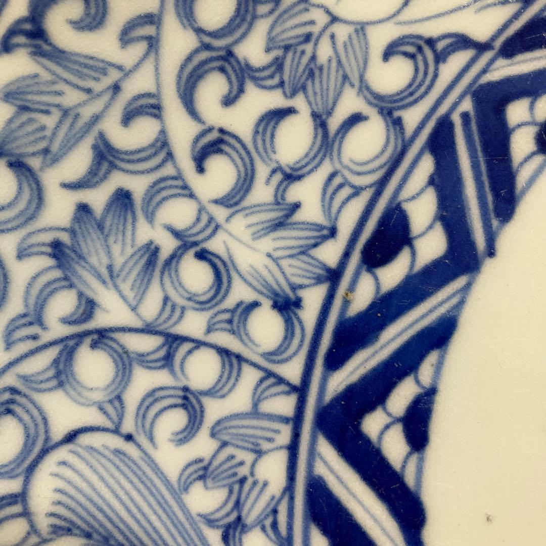 古陶磁　佐賀　古伊万里　白磁花唐草　約9寸皿　（美品）