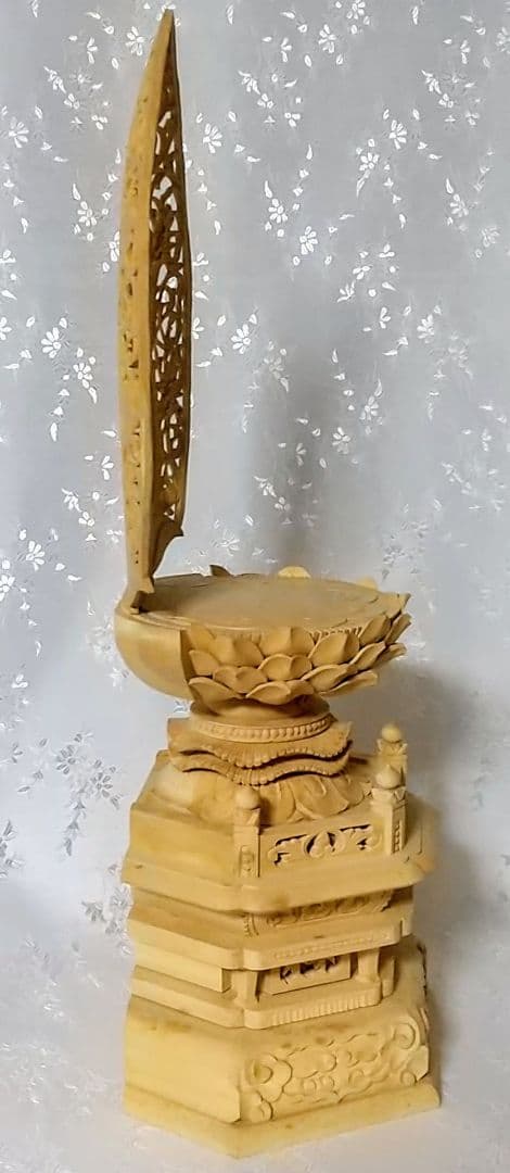 台座+光背 坐像用#544 背切 六角 宝相華唐草 透し彫 木彫 仏像付属品