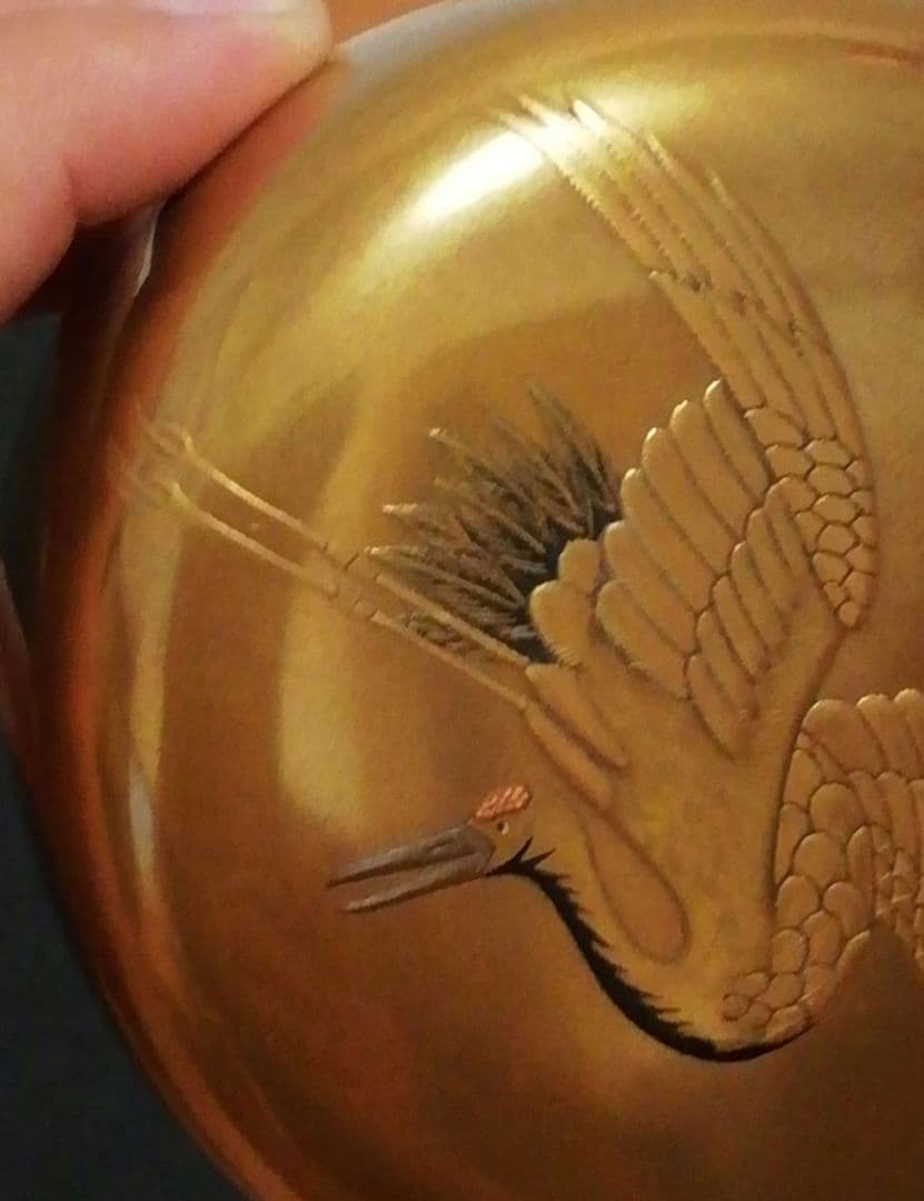 一光作　金地　鶴　平蒔絵　棗　共箱　仕服付　茶道具