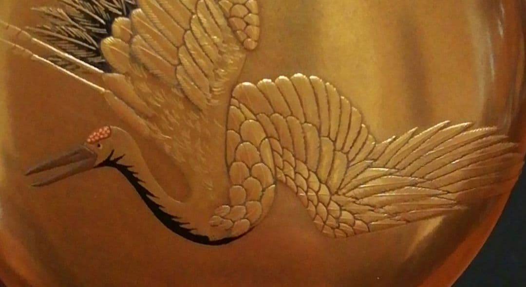 一光作　金地　鶴　平蒔絵　棗　共箱　仕服付　茶道具