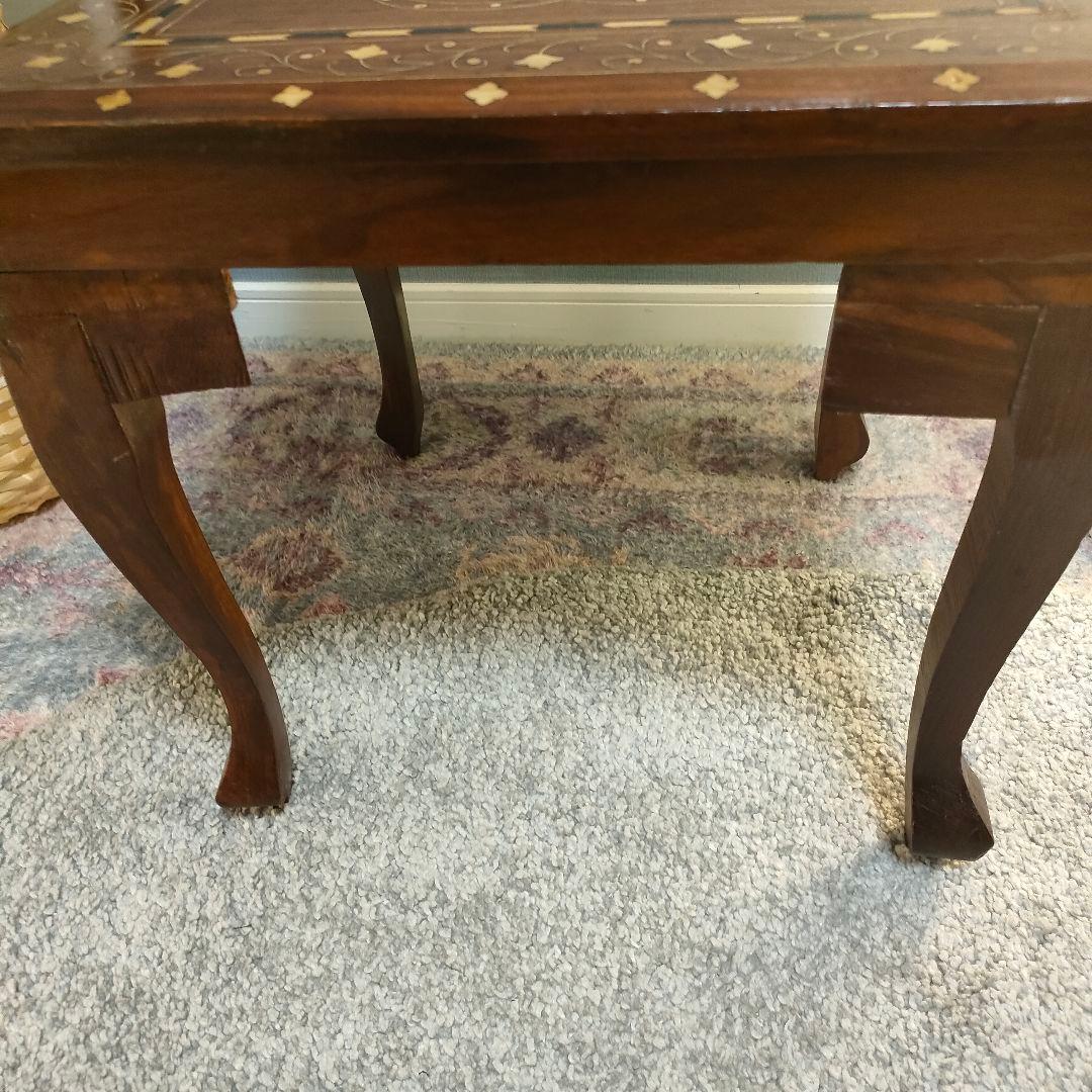 【B】アジアン家具 象嵌細工 サイドテーブル アンティーク調 飾り台