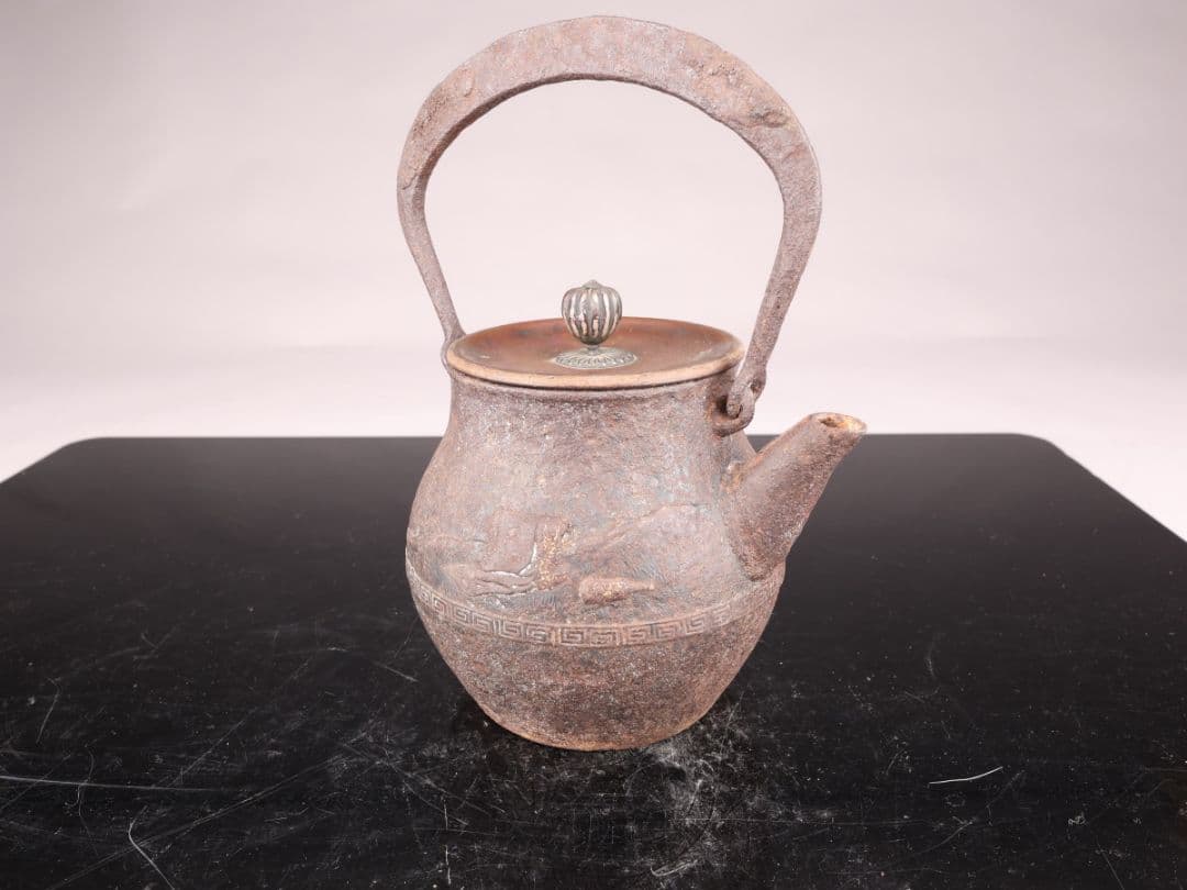 A274 【安之介系】 金銀象嵌 純銀摘 鉄瓶 無銘 水漏れ無し 時代錆びあり