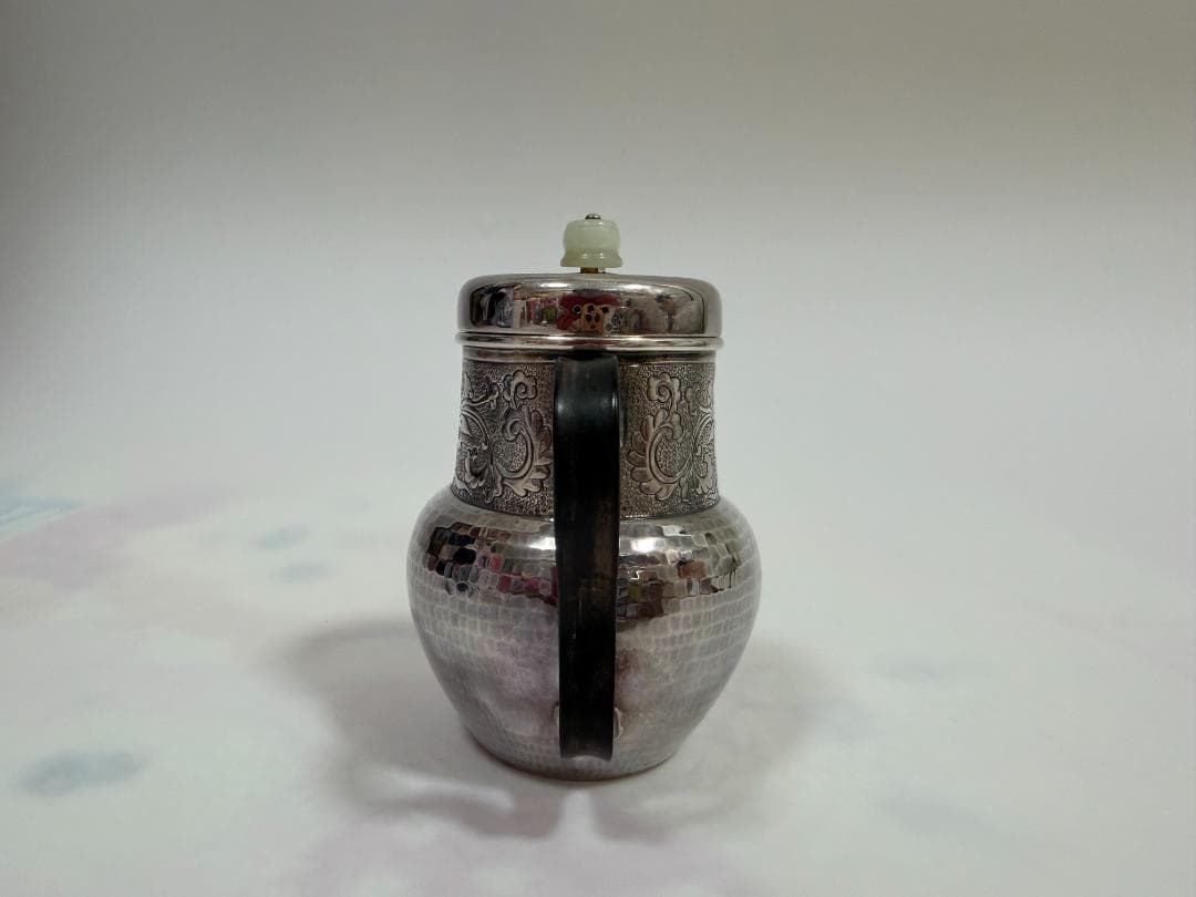 純銀製 唐草紋 玉石摘 急須 銀瓶 煎茶道具