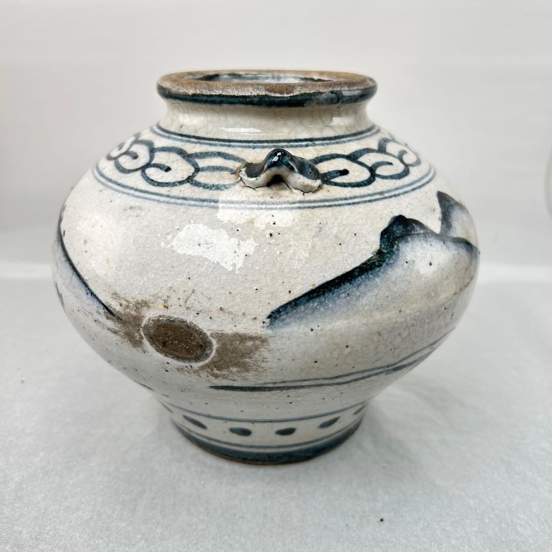 高橋 道八造染付 楼閣山水 花入 飾壺