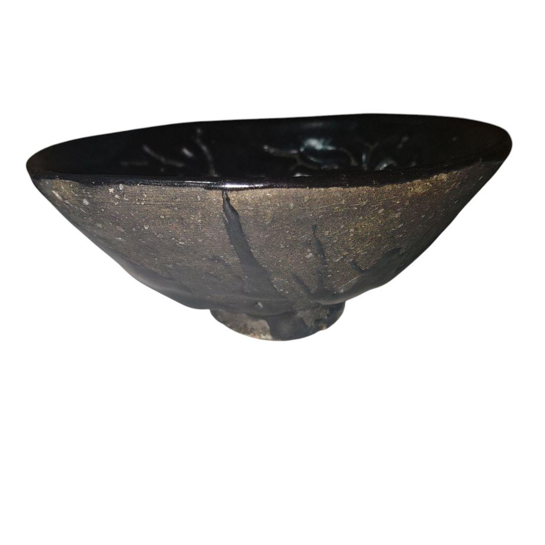 瀬戸黒茶碗　梅花皮手抹茶茶碗　茶道