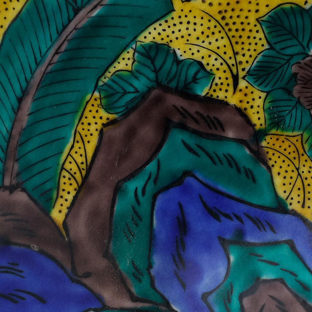 九谷焼 青手九谷 吉田屋写 九画飾皿 飾皿 花草文 唐津 唐物