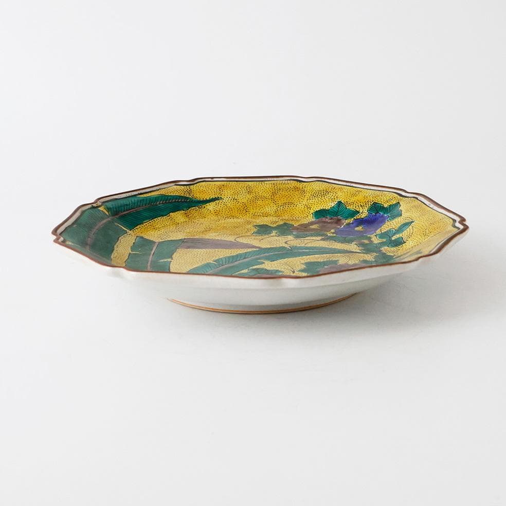 九谷焼 青手九谷 吉田屋写 九画飾皿 飾皿 花草文 唐津 唐物