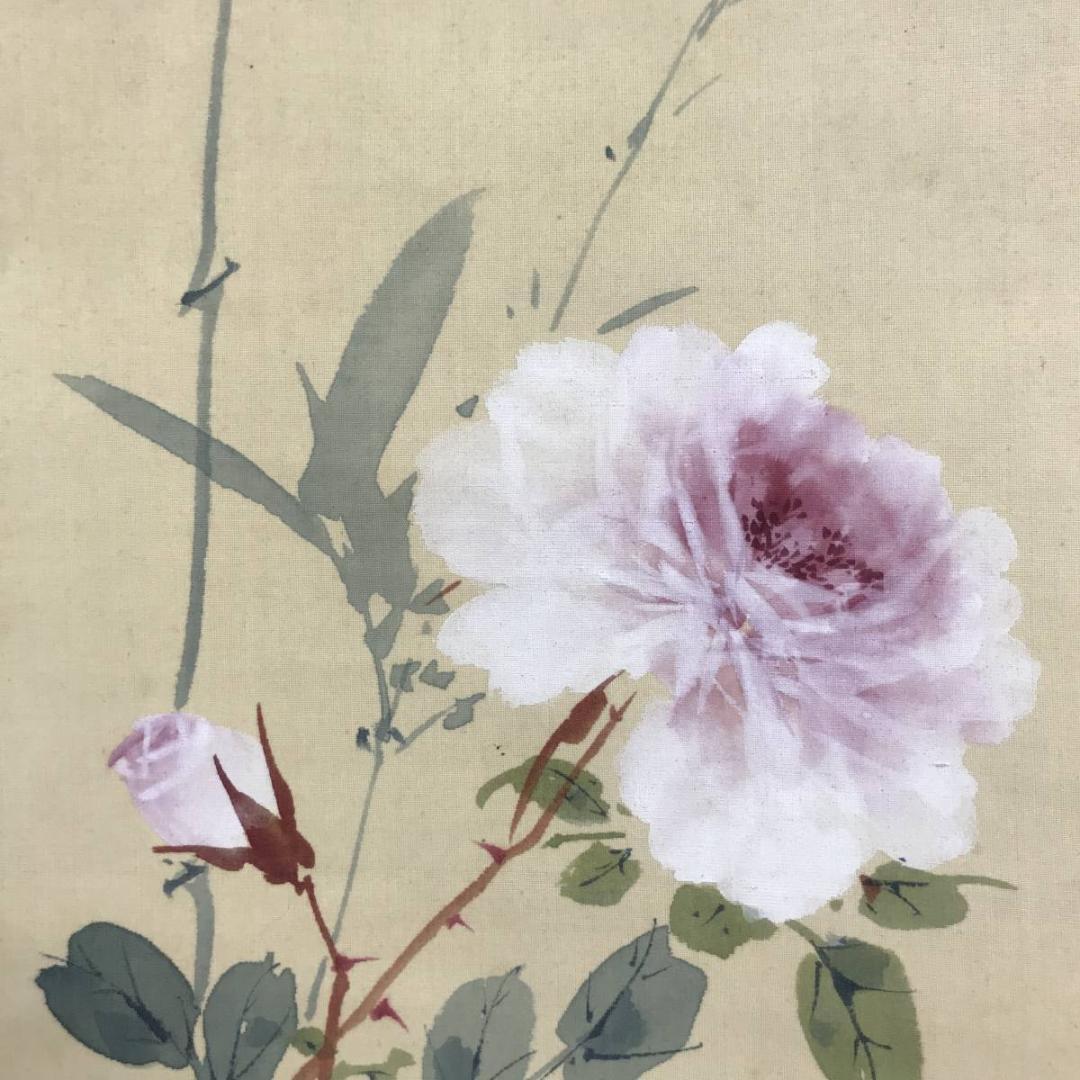 【真作】赤松雲嶺/平安長春図/竹に薔薇図/掛軸/名家伝来/AB-853