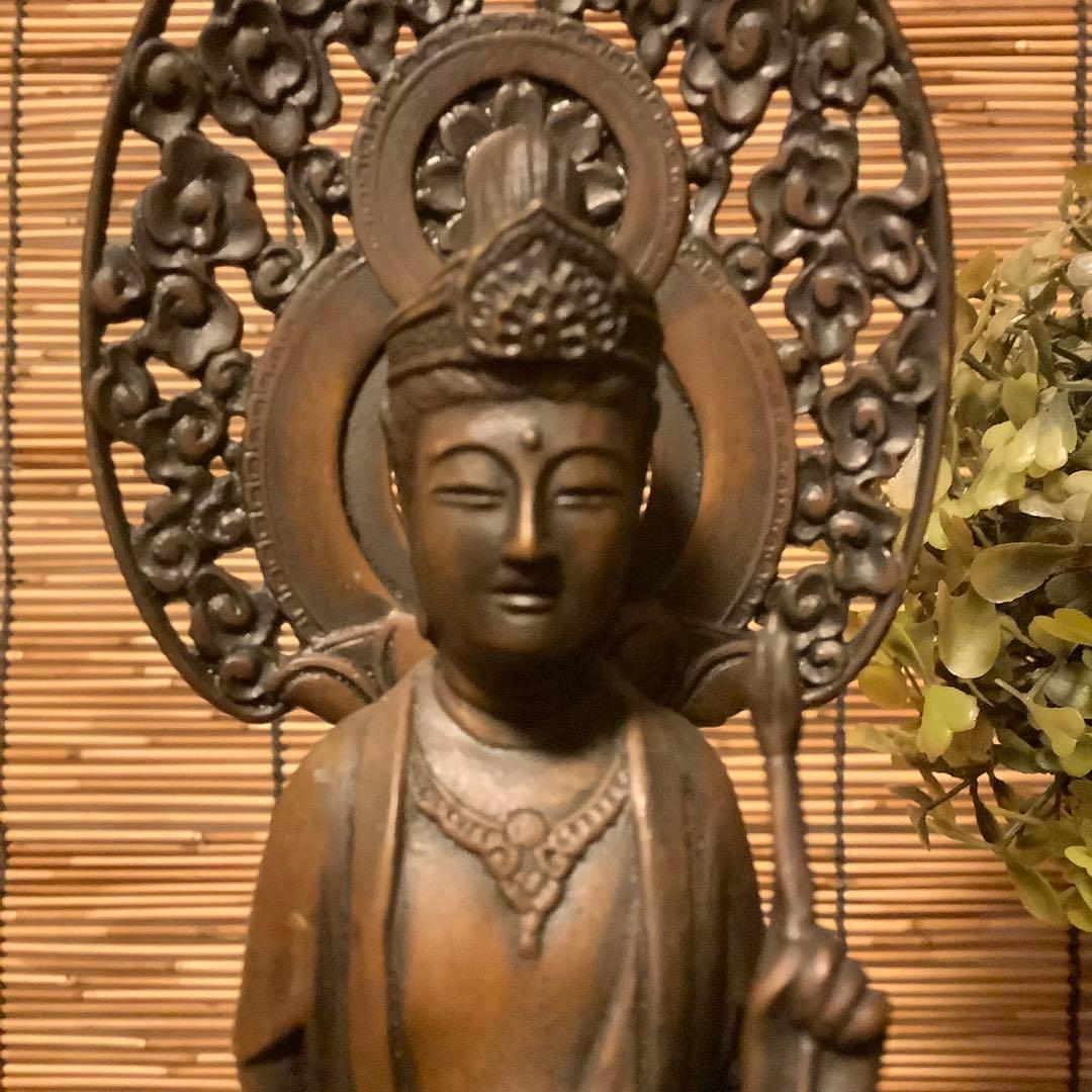 大正〜昭和期「聖観世音菩薩立像」仏教三大信仰・観音経・般若心経・銅・仏師銘刻印