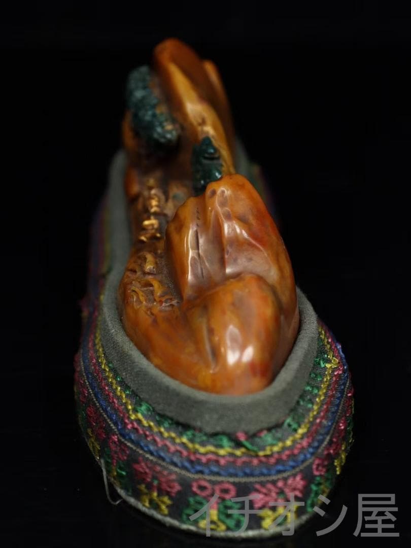 田黄石彩絵山水人物筆架 寿山石彫り 細密彫 文房置物 書道品 文房聖品 風水開運