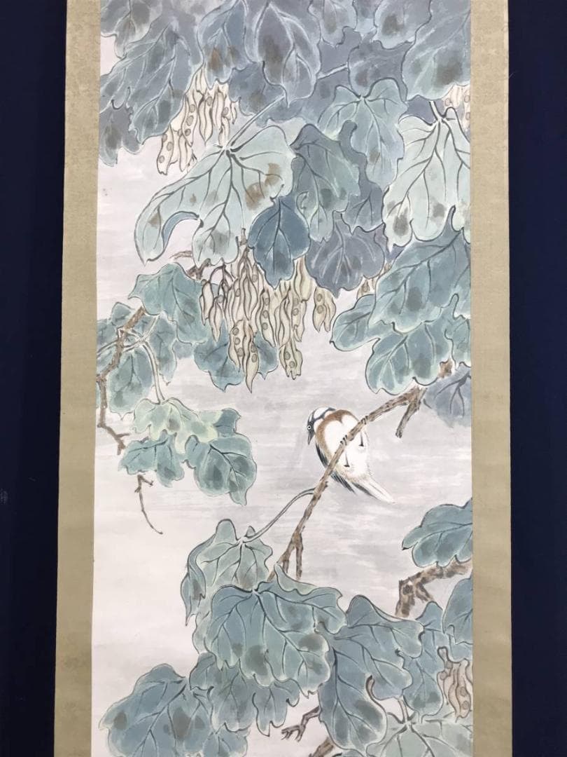 真作/飯原如堂/青桐小禽図/花鳥図/掛軸/名家伝来/AE-158