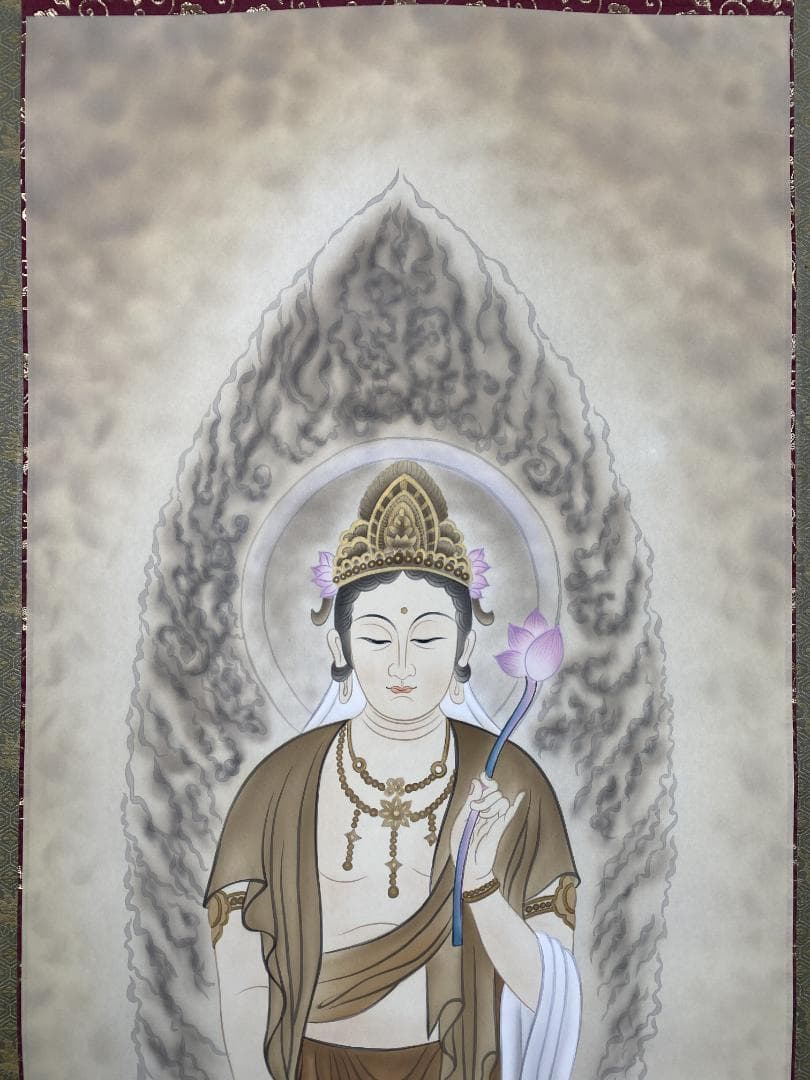 島田葆光【真作】観音図 美品 日本画 絹本 明治 共箱 掛軸24051703