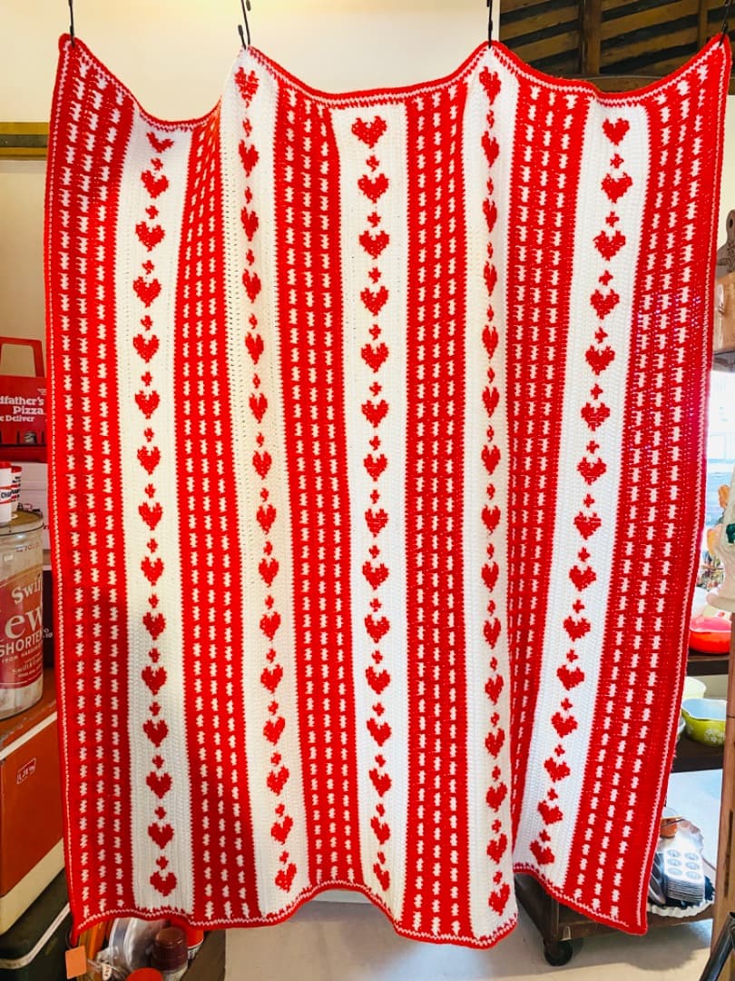 【USA vintage】グラニーブランケット　ハート柄