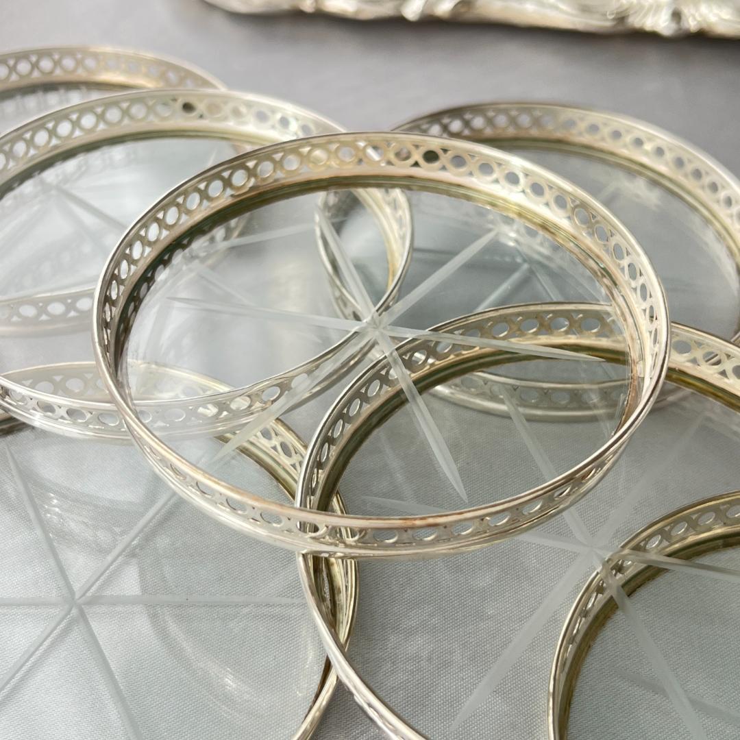 【Webster】ワイングラスコースター 8枚【純銀 / ガラス】 ホルダー