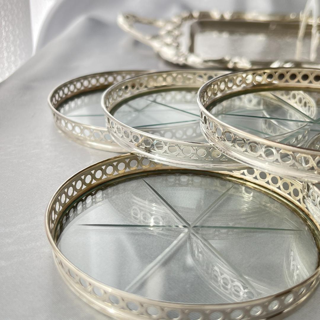 【Webster】ワイングラスコースター 8枚【純銀 / ガラス】 ホルダー