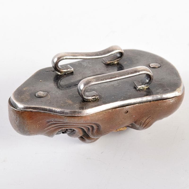 スー 時代金工　和装小物　古銅　能面帯留　時代箱付　M　R4979