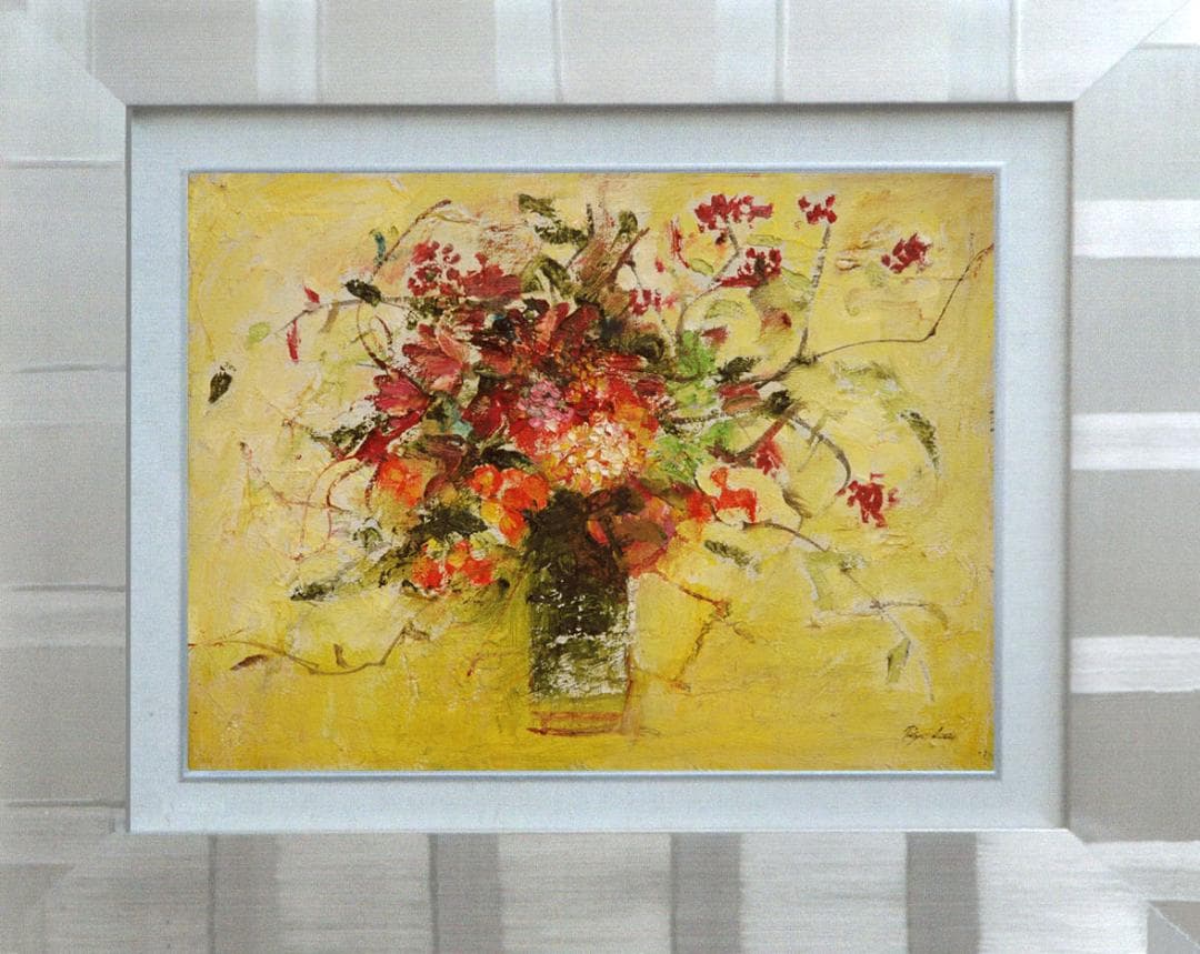 油絵 菅家令子 絵 絵画 インテリア 額付(黒) F4-070702 花