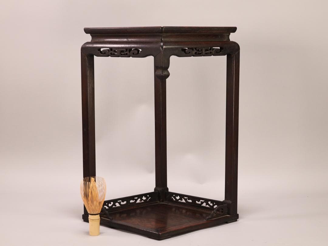 BK435　時代唐木　菱型　高卓　花台　香炉台　飾台　盆栽台　高さ約41㎝