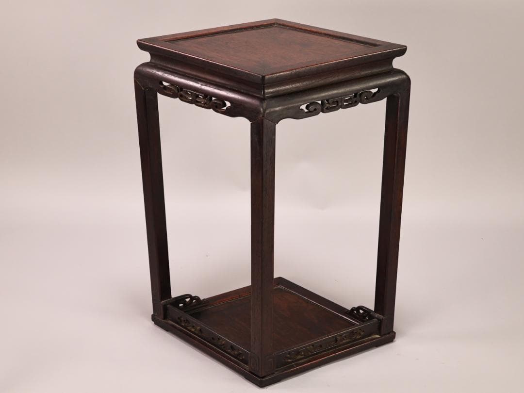 BK435　時代唐木　菱型　高卓　花台　香炉台　飾台　盆栽台　高さ約41㎝