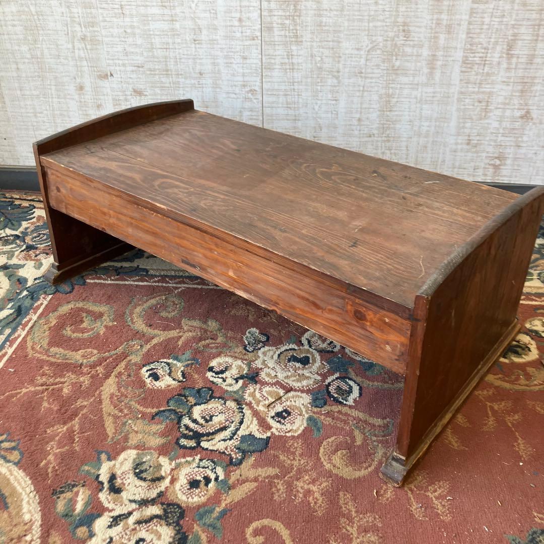 昭和レトロ アンティーク 古家具 木製文机 引き出し付き座卓 書斎机 無垢材