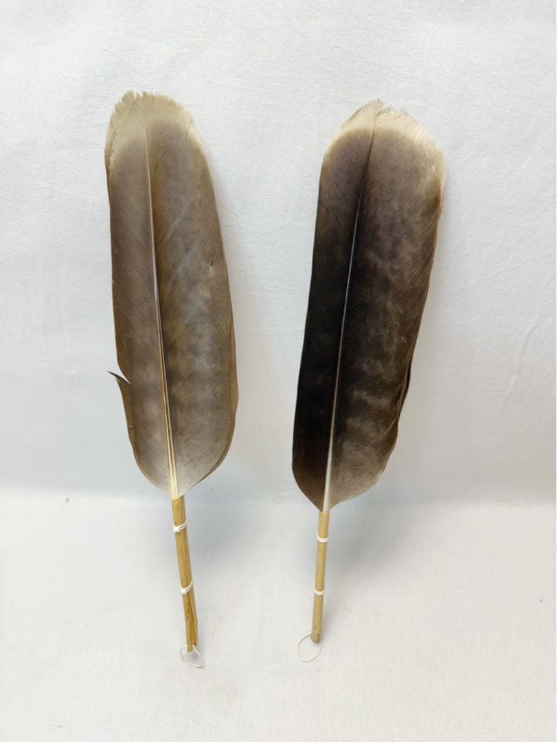 未使用 茶道具 仕立師 杉本鳳堂 鷲 羽箒一双 左羽 炉用 右羽 風炉用 共箱